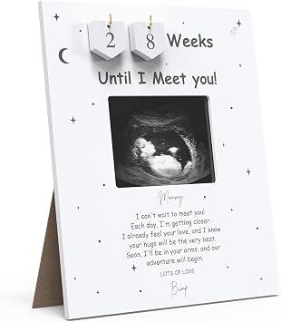 Sonogram Picture Frame Countdown Weeks - Baby Shower Welcome Sign - Standard 4"x3" Ultrasound Photo - Pregnancy Announcements Ideas - Gender Reveal Gifts - New Mom Expecting Parents to Be Keepsake