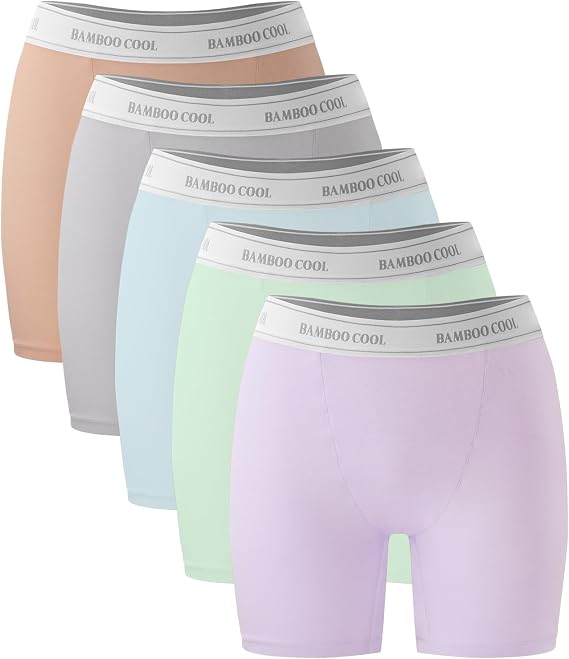 BAMBOO COOL Womens BoyShorts Underwear Full Coverage Ladies Panties High Waisted Boxer Briefs Breathable Stretch 5 Pack