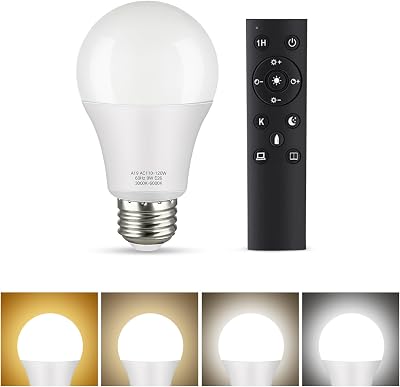 OUTON A19 LED Light Bulb with Remote Control, Efficient 9W LED Bulb 60Watt Equivalent, 810 LM, Dimmable, 3000K-6000K, E26 Base, Light Bulb with Timer for Living Room, Bedroom, 1Bulb & Remote
