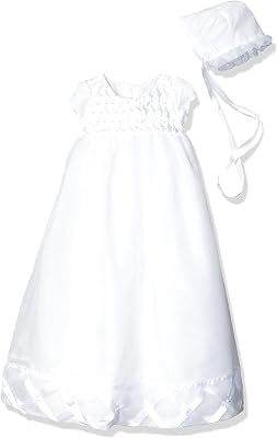 Baby-Girls Newborn Christening Basket Weave Ribbon Dress