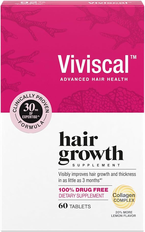 Viviscal Hair Growth Supplements For Women For Thicker, Fuller Hair, Nourishes Thinning & Loss, With Proprietary Collagen Complex, 60 Tablets, 1 Month Supply