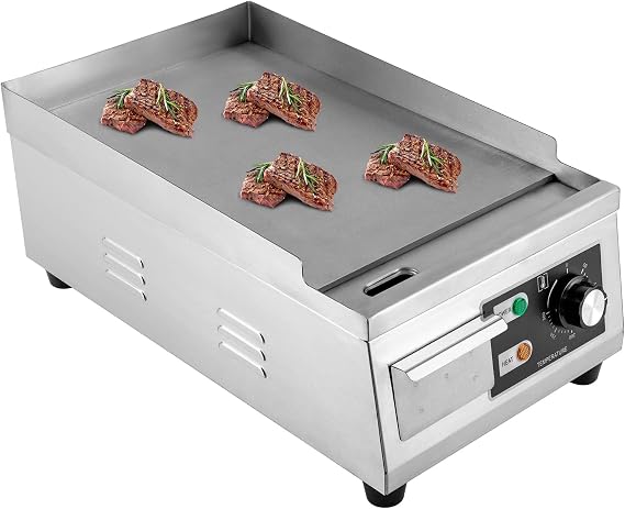 Commercial Electric Countertop Griddle BBQ Flat Top Grill Hot Plate, 1300W Adjustable Thermostatic Control