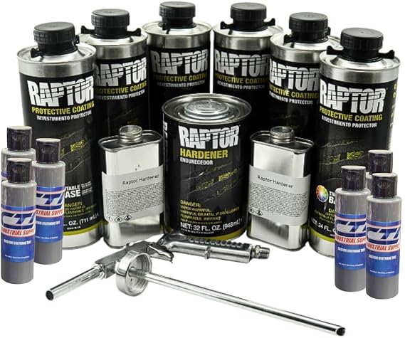 Raptor Truck Bed Liner Kit with Colored Battleship Dark Gray #36118 Tint and Spray Gun - 6 Liters - Protective Spray On Paint for Coating Trucks, Tailgates, Vehicle Undercoating
