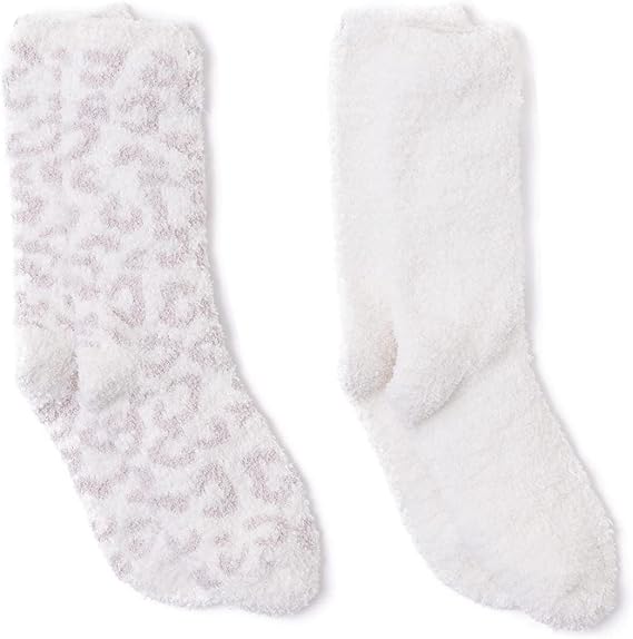 Barefoot Dreams CozyChic Womens Barefoot in the Wild 2 Pair Sock Set-Crew Socks Plush Socks, Loungewear