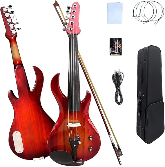 Vetimobato 16 Inch Electric Viola Set Full Size 5-String Solid Wood Practice Viola Kit with Ebony Fingerboard Include Hard Case Brazilwood Bow AUX Cable for Beginners & Adults (5 String Viola Bown)
