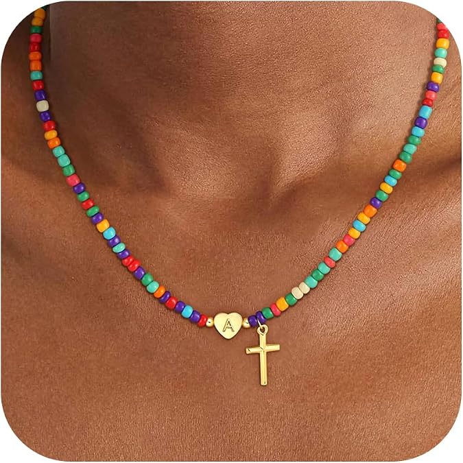 18K Gold Plated Colorful Initial Necklaces for Girls Women Kids