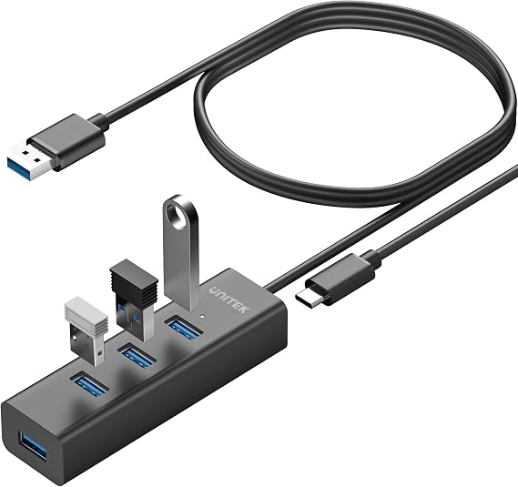 Unitek USB 3.0 Hub, 4 Data Transfer Ports with Type-C Power Supply Port, 4 ft Extended Cable USB Extension Splitter for PC, Flash Drive, MacBook Pro, Mac Mini, iMac, Surface Pro, Mobile HDD-4 Foot
