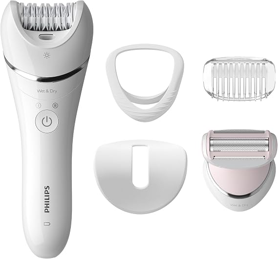 Philips Series 8000 Epilator, Wet and Dry Cordless Hair Removal for Legs and Body with 5 Accessories, Including Shaver Head - BRE710/01