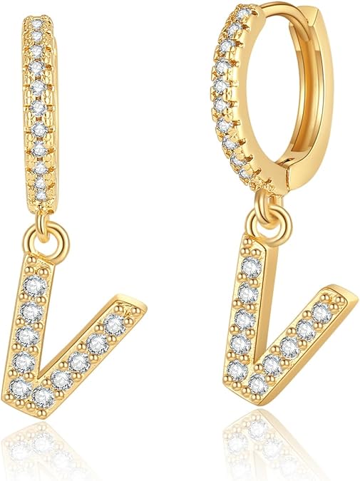 Spiritlele Initial Earrings Cubic Zirconia Huggie Hoop Earrings Alphabet Letter A-Z Earrings Alphabet Name Personalized Jewelry Gift for Women