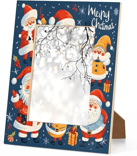 Christmas Santa Claus Printing Picture Frame11x14, Wood Photo Frame High Definition Acrylic Panel, Decorations Holiday Christmas Xmas Gifts, Vertically or Horizontally for Desktop or Wall Use