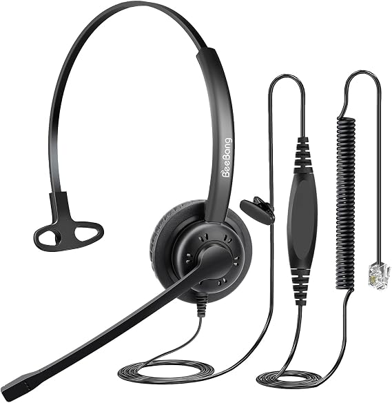 Telephone Headset with Pro Noise Canceling Microphone, Mono RJ9 Phone Headset for Office Call Center Landline Deskphone, Work for Mitel NEC Shoretel Aastra Uniden Allworx Toshiba