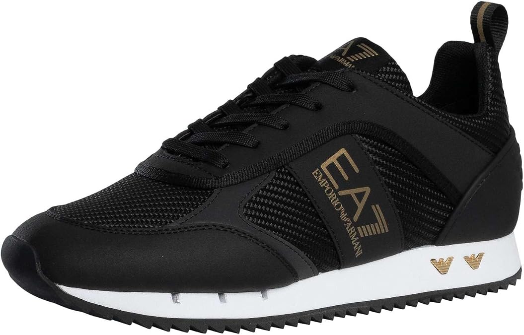 EA7 Men's Carbon Mesh Trainers with Logo Black/Gold/White Black Gold White 42 EU
