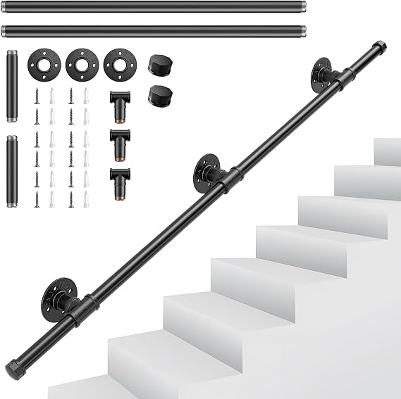 Handrails for Stairs, Couleeur 1.2M Stair Handrail for Indoor Outdoor,Metal Wall Mounted Industrial Wrought Iron Banister Handrail for Step Stair Rail Safety Hand Rails