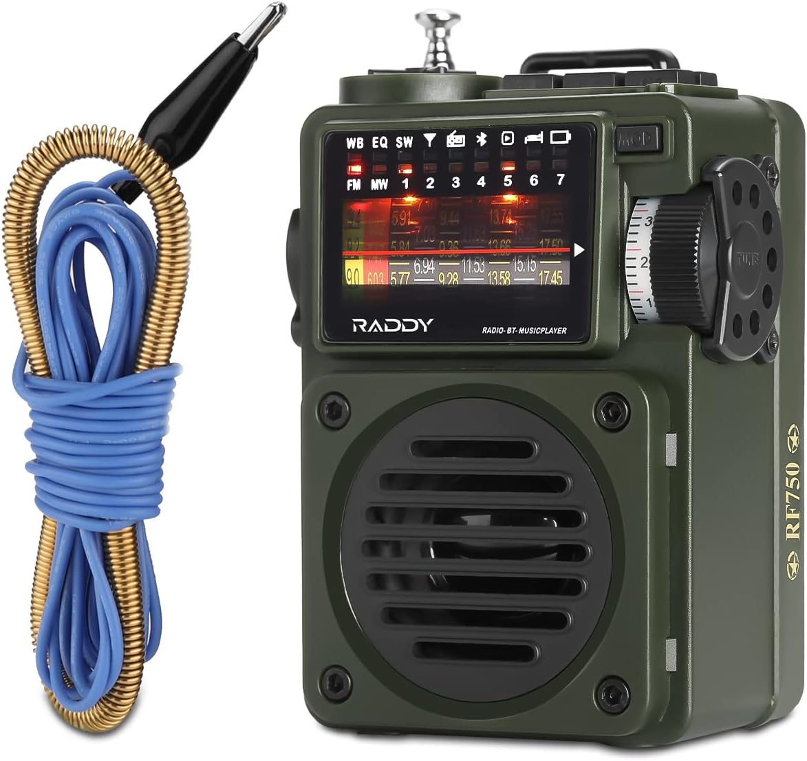 Raddy RF750 Portable Shortwave Radio AMFMSWWB Receiver with Bluetooth and NOAA Alerts - Pocket Retro Mini Radio Rechargeable, w 9.85 Ft Wire Antenna