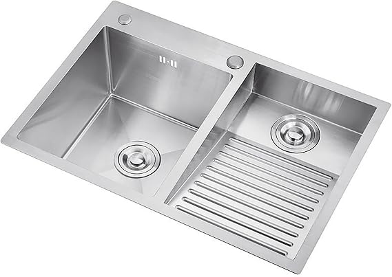 Laundry Utility Sink with Washboard,Household Stainless Steel Laundry Sink,Kitchen Sink Double Bowl,wash Basin for Bathroom Kitchen Laundry Pool(60x48cm(24x19inch), Silver)