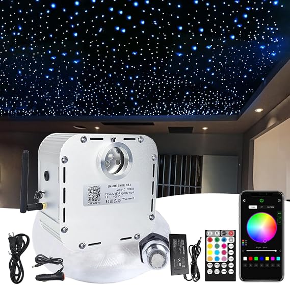 32W Twinkle Starlight Headliner Kit, 700pcs 0.03in 13.1ft/4m Fibre Optic Lights Star Ceiling Light, RGBW Sound Sensor Light Source with Music+APP+Remote Control for Home & Car Ceiling Headliner Decor