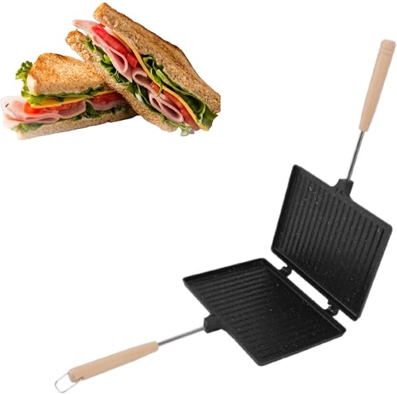 Breakfast Sandwich Maker, Panini Press Hot Dog Toaster Cheese Press Breakfast Pan Double Sided Frying Pan Grilled Pan for Home Kitchen