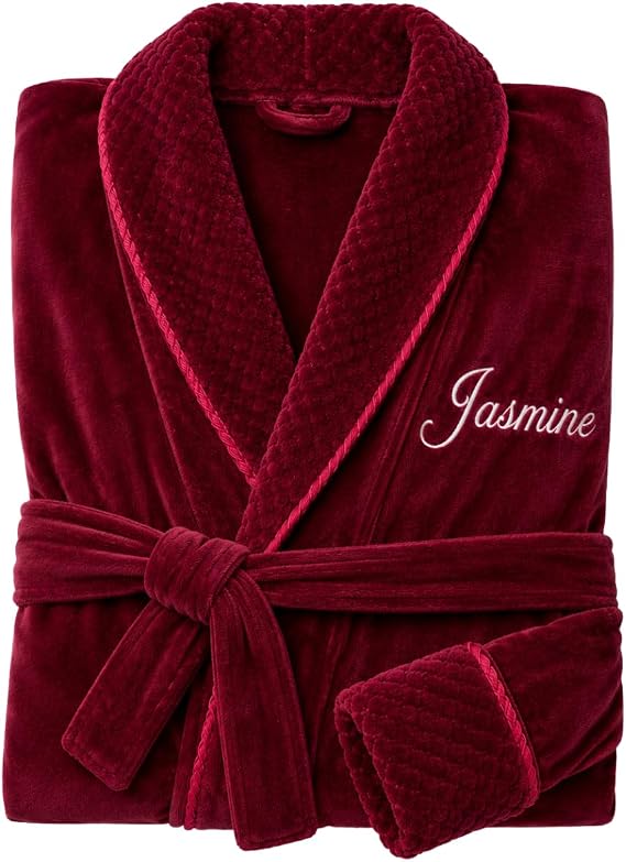 Lotus Linen Personalized Plush Robe for Women - Custom Embroidered Gift