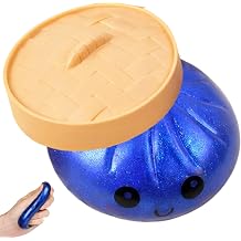 Glitter Dumpling Squishy, Blue Dumpling Squishy Ornament with Steamer Basket, Stress Relief Sensory Decoration for Desk, Home & Display