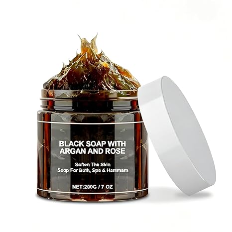 Black Soap 200 g - Moroccan Black Soap Moroccan Black Soap for Morocco Body Scrub & Deep Cleansing Gentle Exfoliation Cleansing Soap - Natural Soap for Men & Women