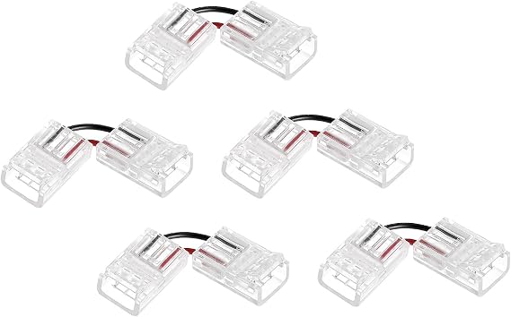 MECCANIXITY L Shape 2-Pin LED Connectors, 10mm Wide Solderless Adapter Connector Terminal Extension Connectors for 3528 LED Light Strips (Pack of 5)