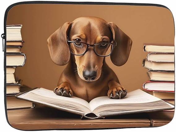 Laptop Sleeve Bag 15.4 15.6 Inch,Dachshund Professor Reading A Book Funny Dog Animal Protective Polyester Computer Cases Laptop Cover Briefcase Bag Tablet Travel Cover