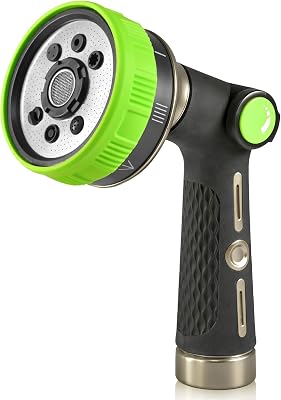RAINPOINT Hose Sprayer Nozzle Heavy Duty - 8 Spray Patterns Garden Hose Nozzle with Adjustable Flow Control for Watering Plants, Washing Cars,Washing Pets, Thumb Control Green