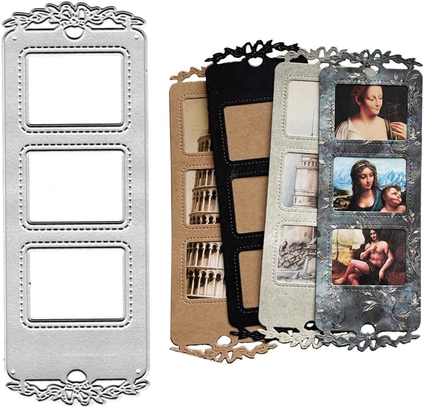 Metal Retro Three Hole Vertical Photo Frame Die Cuts Cutting Dies Embossing Stencils Template Mould for Card Making Decoration and DIY Scrapbooking Album