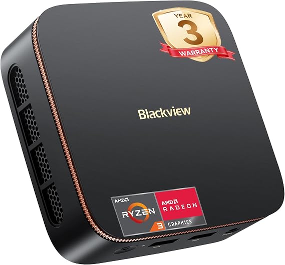 Blackview MP20 Mini PC Win-11 Pro, AMD Ryzen 3300U(Beats N150), 16GB RAM 512GB SSD Desktop PC, 4K Dual Display, USB 3.2, WiFi 5, Small Computer for Work from Home & Graphic Design