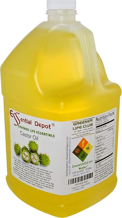 Essential Depot Castor Oil - 1 Gallon - 128 oz - Food Grade - Safety Sealed HDPE Container with Resealable Cap - 100% Pure and Natural for Hair, Skin, Massage, and Cooking