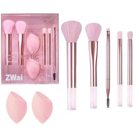 Travel Makeup Brush Powder Puff Set 7 Pcs,3-Point Technique for Full Coverage, Blending & Concealing,Soft Bristles, Vegan Fiber,Dewy or Matte Finish for Travel Home Office.