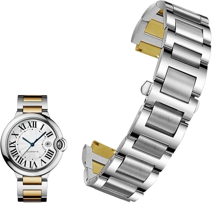 Stainless Steel Lug End Watchband For Cartier Ballon Bleu Series 20 * 12mm 18 * 11mm 14 * 8mm W6920046 Straps Women Men Bracelet, Black