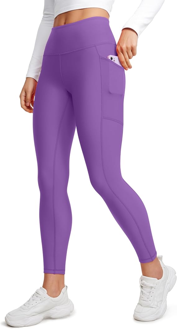 CRZ YOGA Fleece Lined Leggings Pockets 25'' - Thermal High Waisted Casual Lounge Workout Womens Yoga Pants Winter Warm
