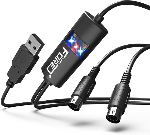 FORE MIDI to USB Interface Compatible with USB Type-A MIDI Cable with Input&Output Work with MIDI Keyboard/Synthesizer/MIDI Deivce Compatible with iOS&Android, Windows/Mac OS Black - 6.5Ft