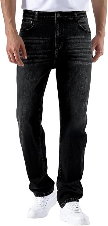 Men's Baggy Jeans Slim Fit Stretch Straight Leg Denim Pants Casual Elastic Work Jeans