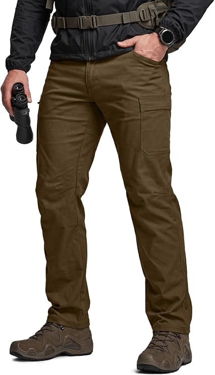 CQR Men's Active Flex Tactical Pants, Water Resistant Lightweight Stretch Cargo Work Hiking Pants