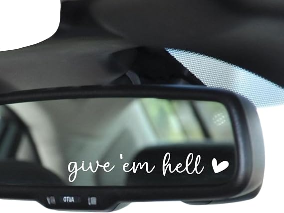2 x Give Em Hell Mirror Decal, Car Mirror Decal, Affirmation Car Sticker, Western Sticker, Trendy Decor, 2 Pack (White)