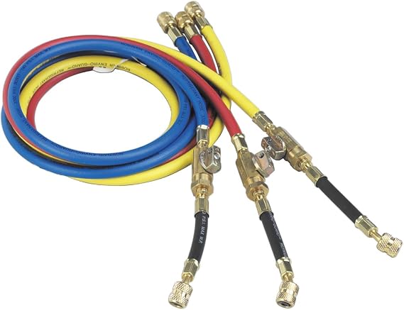 Robinair 65060 60" Enviro-Guard Hoses w/Valves - 1/4" FFL, Yellow/Blue/Red