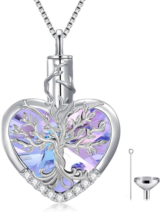 WINNICACA Urn Necklaces for Ashes 925 Sterling Silver Tree of Life Heart Cremation Jewelry for Ashes Jewelry Gifts for Human Ashes Keepsake Memorial Jewelry for Women Men