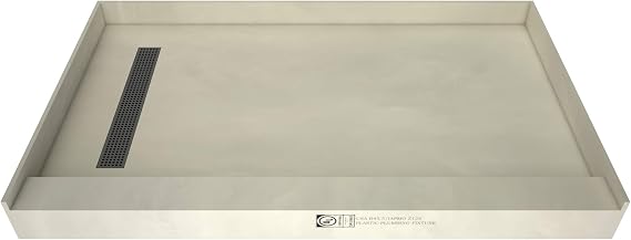 Tile Redi RT3048L-PVC-SQBN Shower Pan with Left Drain- Single Curb Shower Base, 2" PVC Drain, and Grate Included, 48" Width x 30" Depth