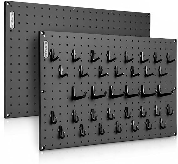 Pegboard and Hook Kit 24x16" XL Wall Mounted Black Peg Board Panels with 36 Self-Locking Hooks, Tool & Garage Storage Organization System, Heavy Duty
