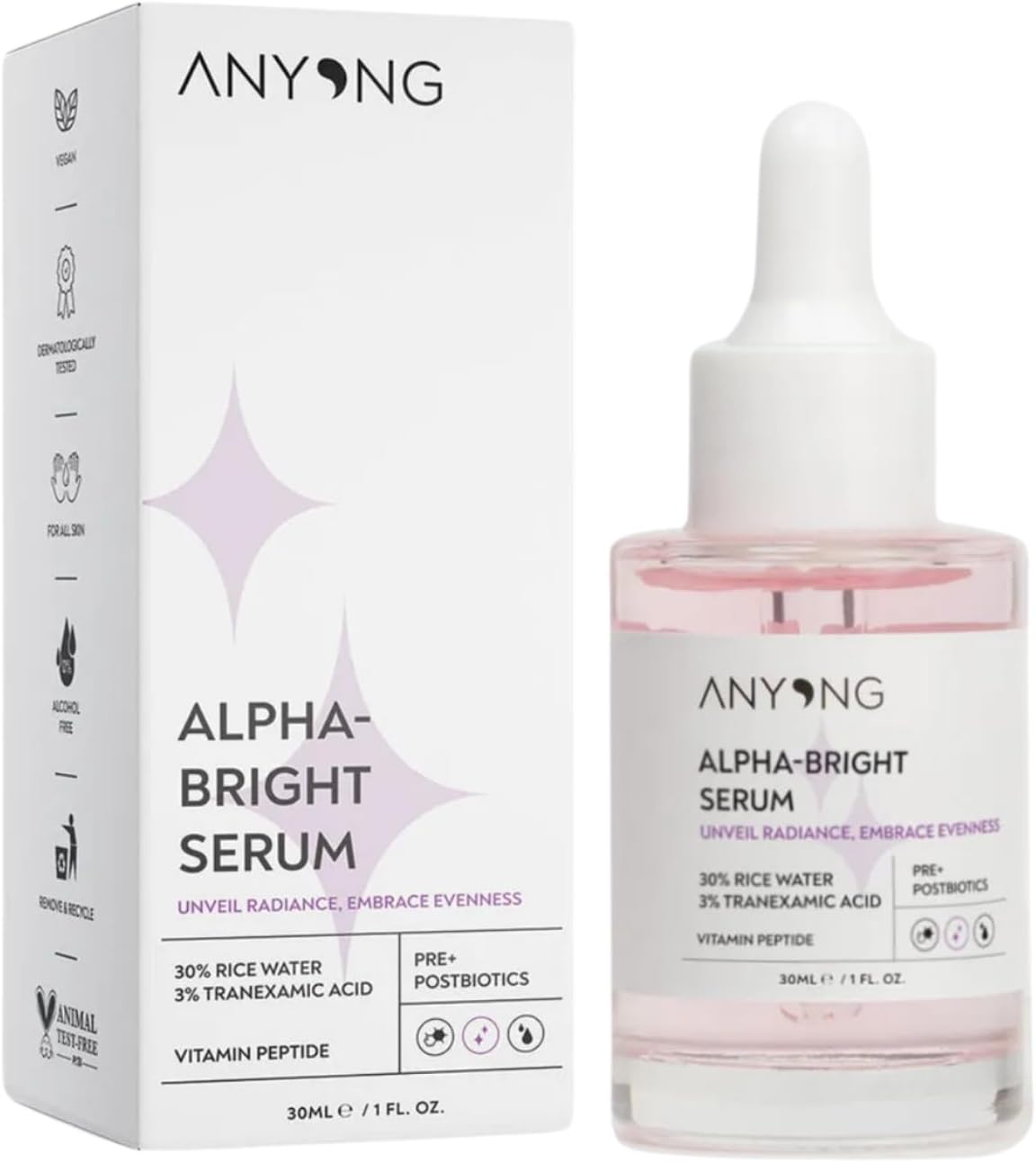 Anyong Alpha Arbutin Illuminator, Anti-Blemish, Tone Synchronizer Serum 30 ml Rice Water & Tranexamic Acid