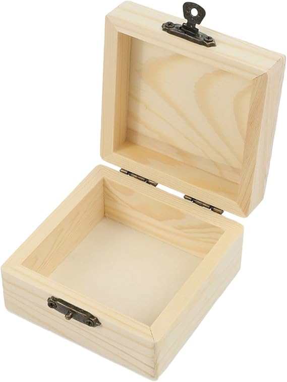 Natural Wooden Storage Box 8 x 8 x 4.5 cm for Jewelry, Trinkets, Packaging and DIY Crafts, Pinus Sylvestris Material with Handmade Eco-Friendlys Glue in Light Yellow Finish