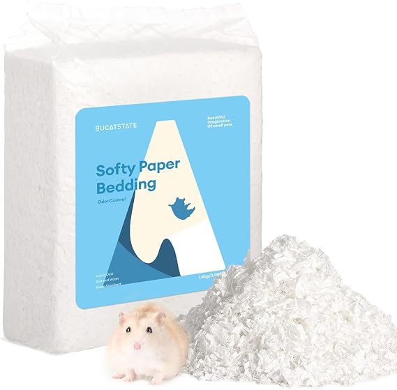 BUCATSTATE Small Pet Bedding Natural 1.4KG/3.1LBS with Odor Control, Dust-Free Fluffy White Nesting Hamster Bedding Moisture Absorbent for Guinea Pigs, Rabbits, Gerbils, and Chinchillas