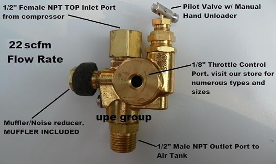 Air Compressor Pilot Check Valve Unloader Combination Discharge 1/2" Female NPT Inlet X 1/2" Male NPT Outlet - All in ONE Valve for Gas Powered COMPRESSORS (95-125 PSI)
