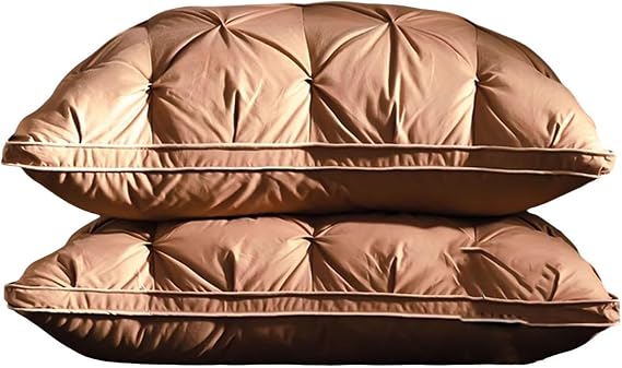 Goose Down Pillow and Feather Pillows for Neck/Back/Side Sleepers, Premium Soft Down Fill Standard Size Pillow for Sleeping, 2 Pack Hotel Bed Pillow with Cotton Cover, 48 X 74 Cm,mediumpillow-Brown