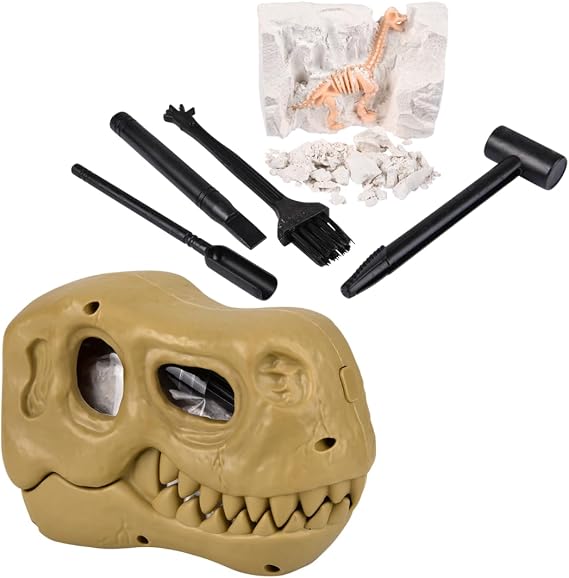 Dino Dig Kit for Kids - Dinosaur Fossil Digging Kit with Mini Tools & T-Rex Skull Case - Unearth Dinosaur Bones!