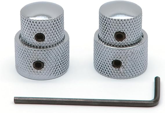 2PCS Guitar Dual Concentric Stacked Control Knobs Sets Metal with Wrench Replacement for Electric Guitar Bass (Chrome)