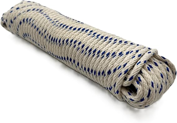 GREAT WHITE #8 BLUTRACE Sash Cord 100ft. Hank x 1/4", Made in USA, Cotton Tie Down Camping Clothesline, Rigging, Crafts, Theatre, Window Replacement, Entertainment Spot Cord DIY Home Improvement