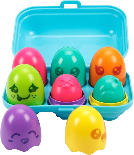 Toomies TOMY Hide and Squeak Bright Chicks Baby Toy - Baby Box of 6 Colourful Eggs, 3 Squeak and 3 Rattle - Shape Sorter Baby Sensory Toys - Toddler Toys and Baby Toys 6 Months Plus to 36 Months